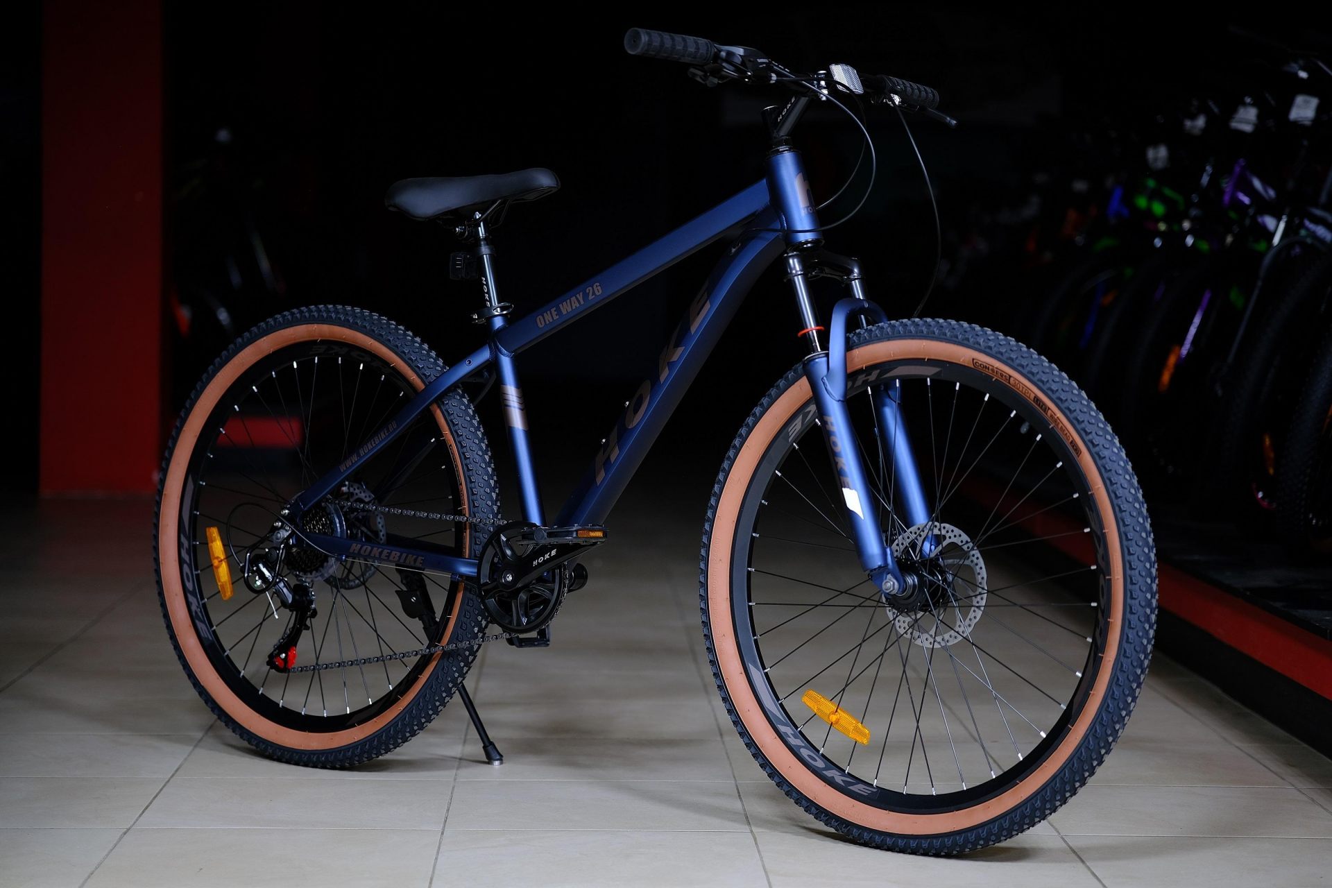 Велосипед HOKE ONE WAY 26 матовый синий-коричневый Алюминиевая рама, дисковые тормоза, втулки на промподшипниках